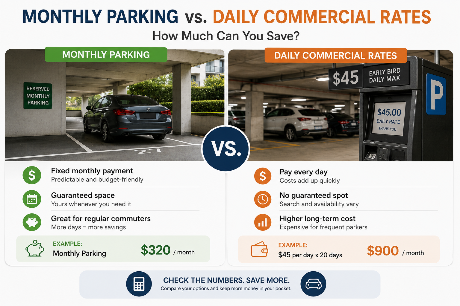 Comparison of monthly parking and daily commercial parking costs in Australia