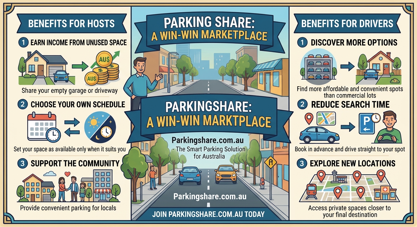 Parking space sharing in Australia connecting a private parking space host with a driver